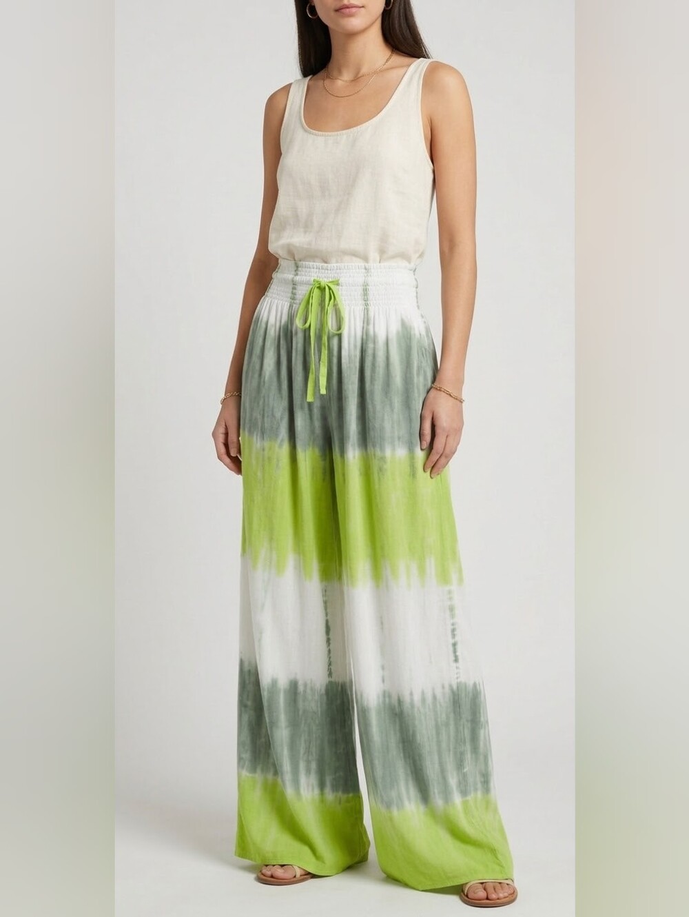 Uluwatu Collection Novy Rayon Tie Dye Wide Leg Pants L/XL Green